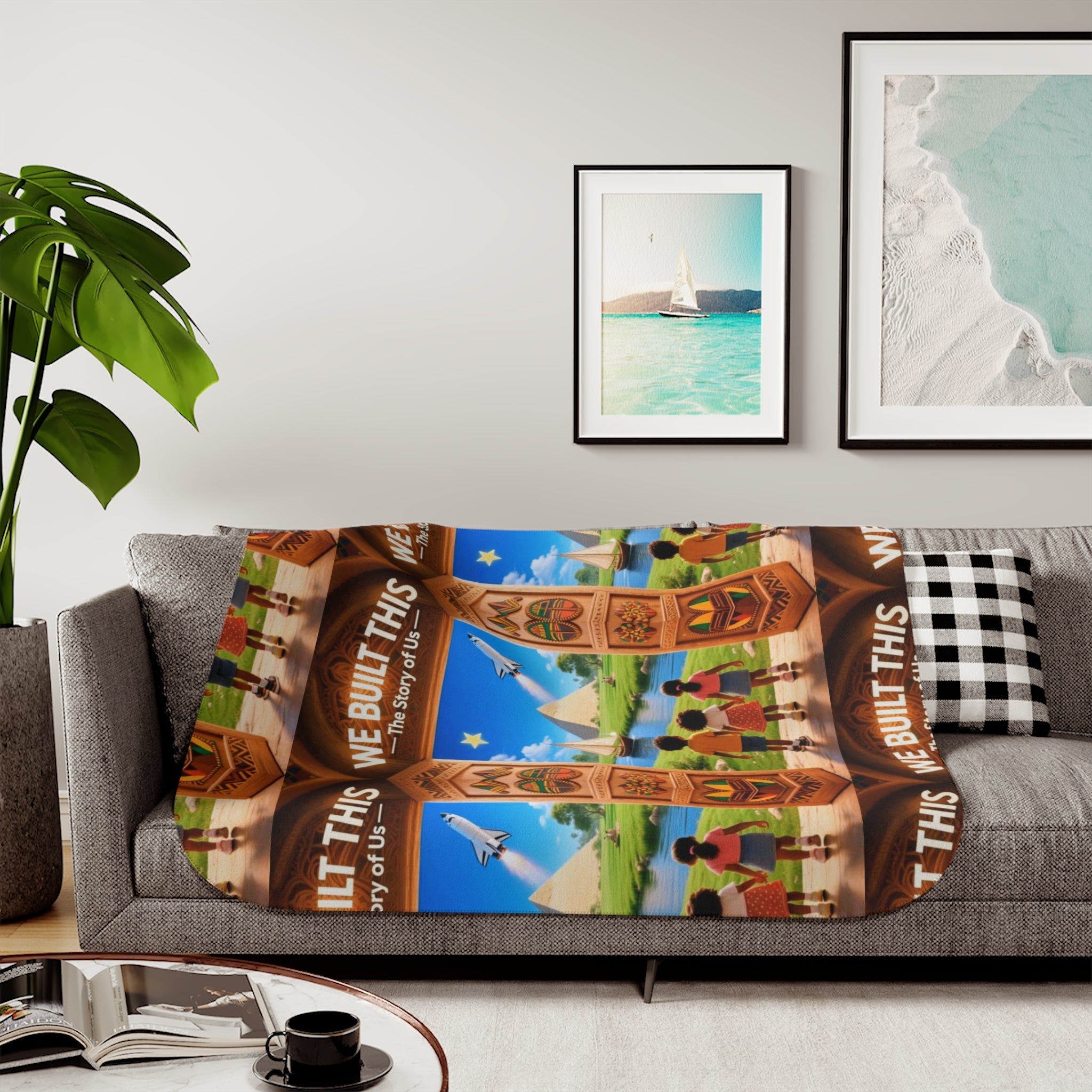 WE BUILT THIS Tiki Totem Sherpa Blanket, Reversible Two-Tone Cozy Throw