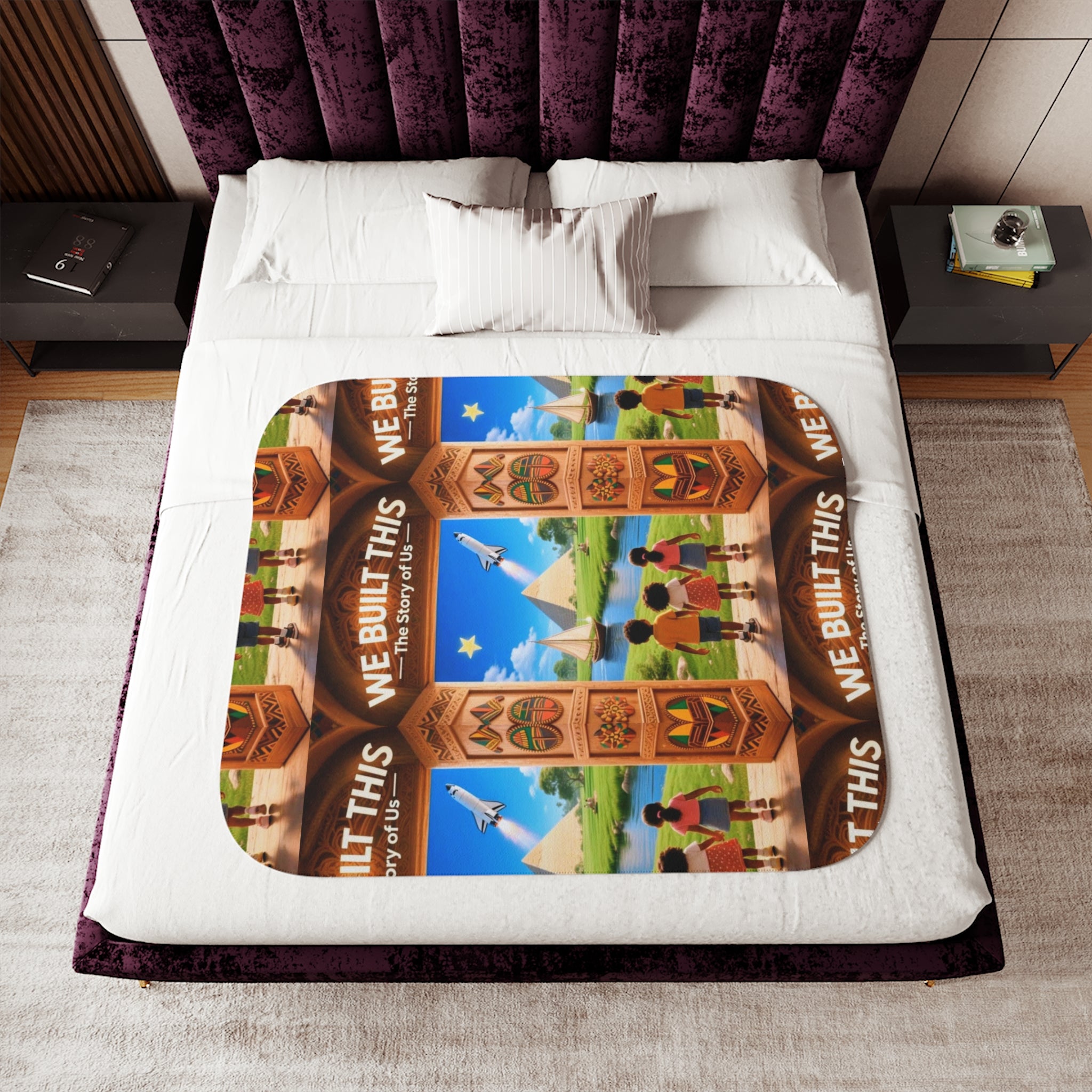 WE BUILT THIS Tiki Totem Sherpa Blanket, Reversible Two-Tone Cozy Throw