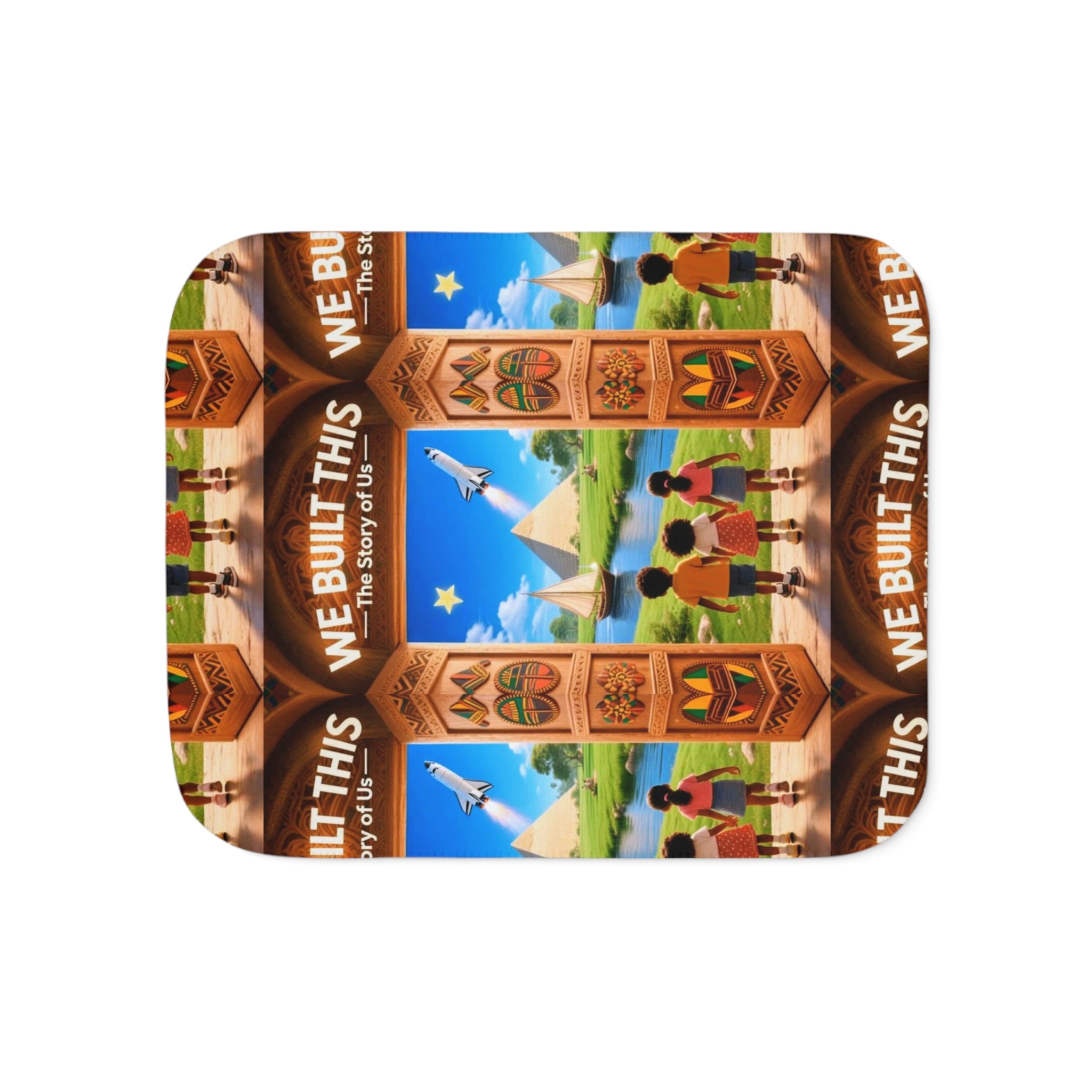 WE BUILT THIS Tiki Totem Sherpa Blanket, Reversible Two-Tone Cozy Throw